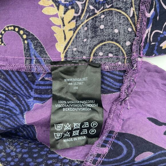 MASAI Purple Print Tunic Size Medium Made India Satin Wrinkled Style Medium - Picture 11 of 13